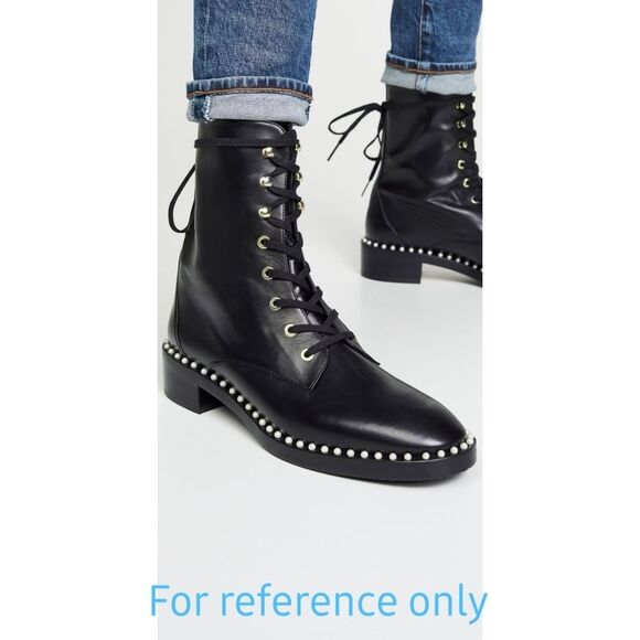 Stuart Weitzman|Sondra Bead Embellished Black Glitter Combat Boots, 6 - Picture 7 of 16
